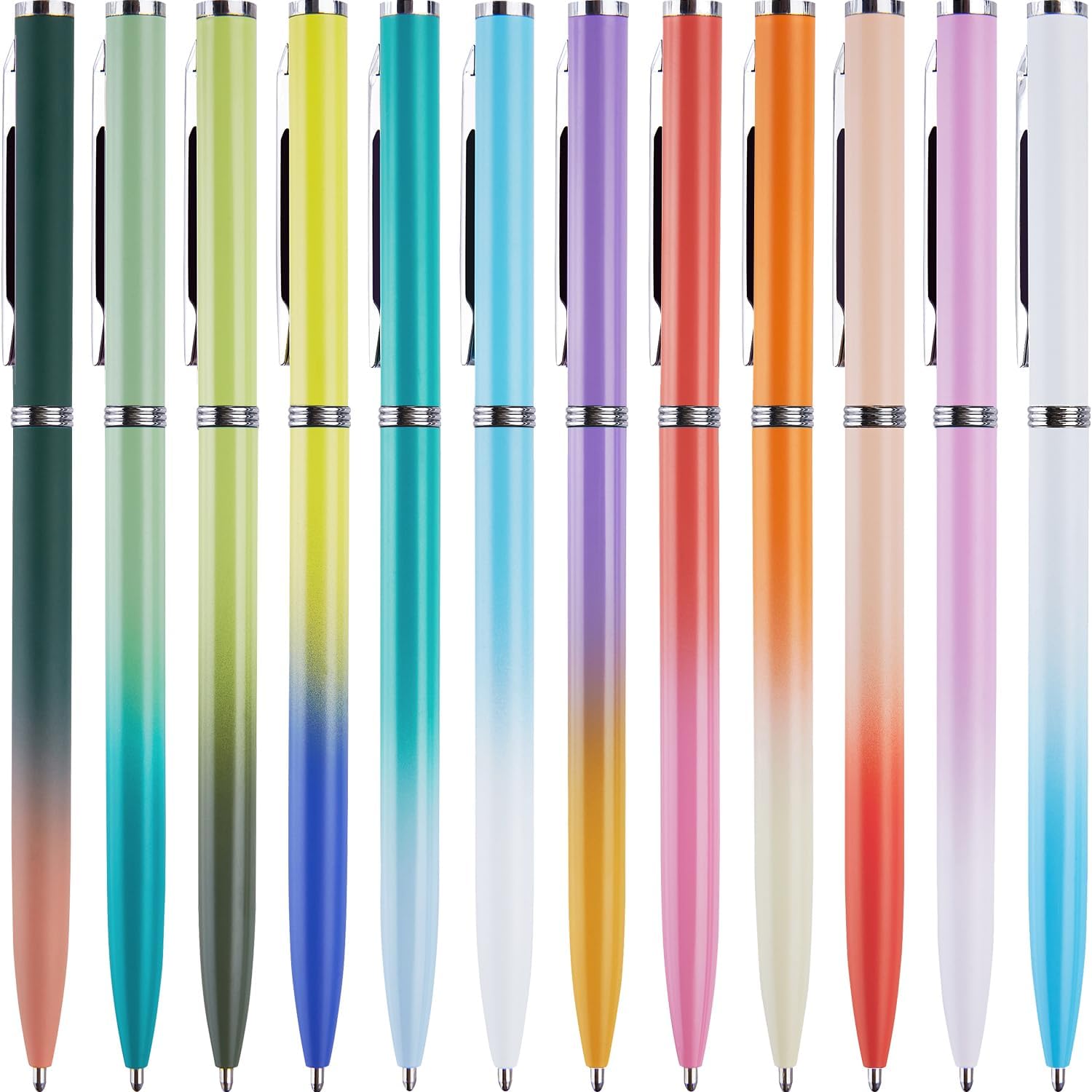 12 Pack Metal Ballpoint Pens Black Ink 1.0mm Rainbow Color - TTpen