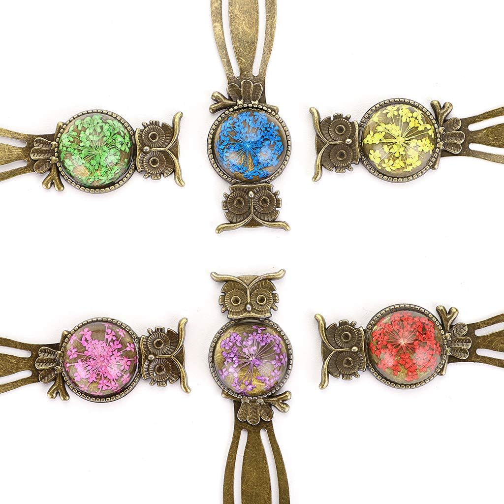 6 Metal Bookmark Clips Vintage Owl Bookmark Ruler with Dried Flower