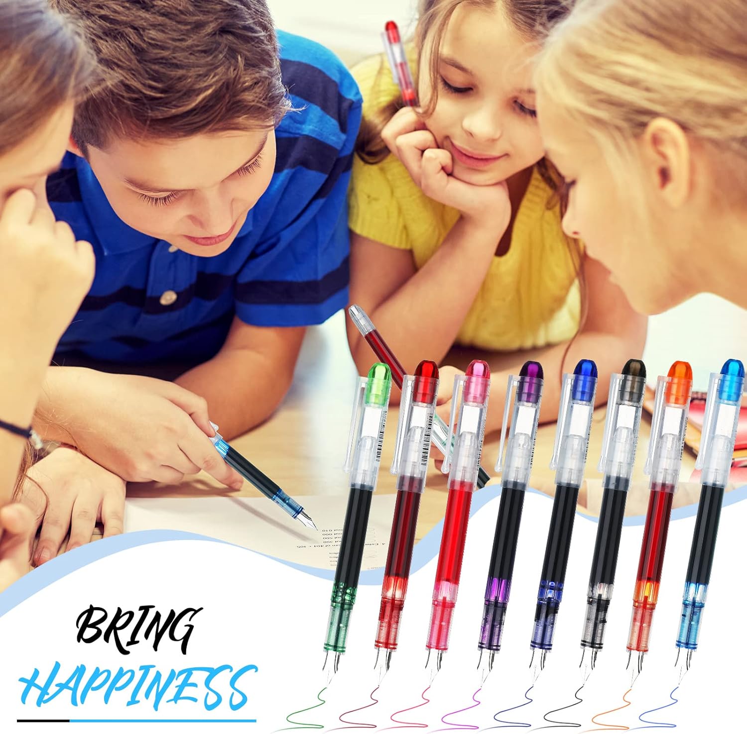 16 Pieces Colored Ink Disposable Fountain Pens Extra Fine Point Nib