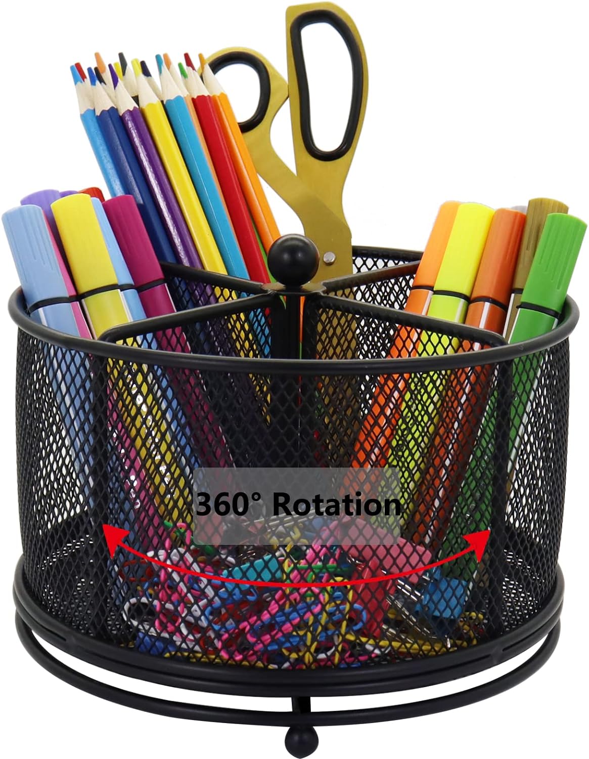 Mesh Rotating Desk Organizer Pen Pencil Holder 4 Compartments