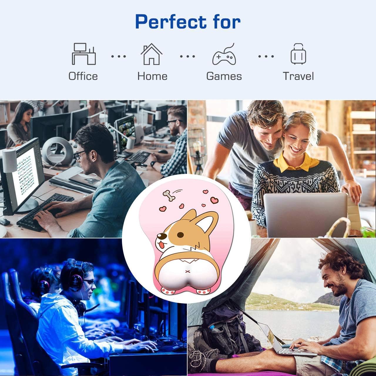 Cute Corgi Dog Butt Anime Mouse Pad with Wrist Support