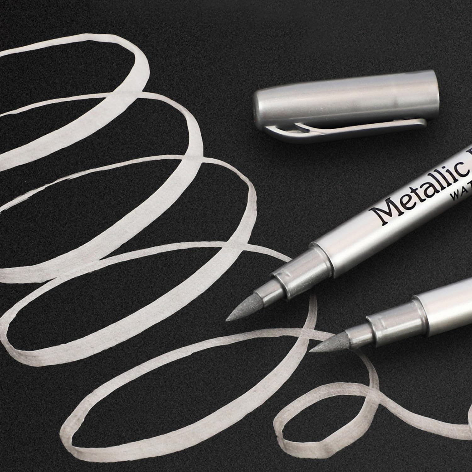 12pcs Metallic Brush Craftwork Marker Pens Silver