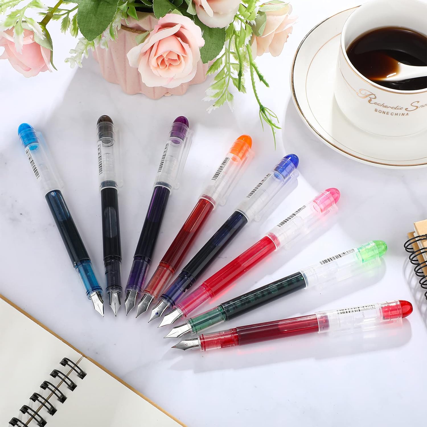 16 Pieces Colored Ink Disposable Fountain Pens Extra Fine Point Nib