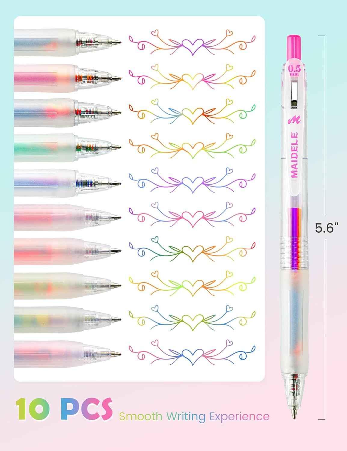 Retractable Magic Rainbow Color Gel Ink Pens 10-Pack