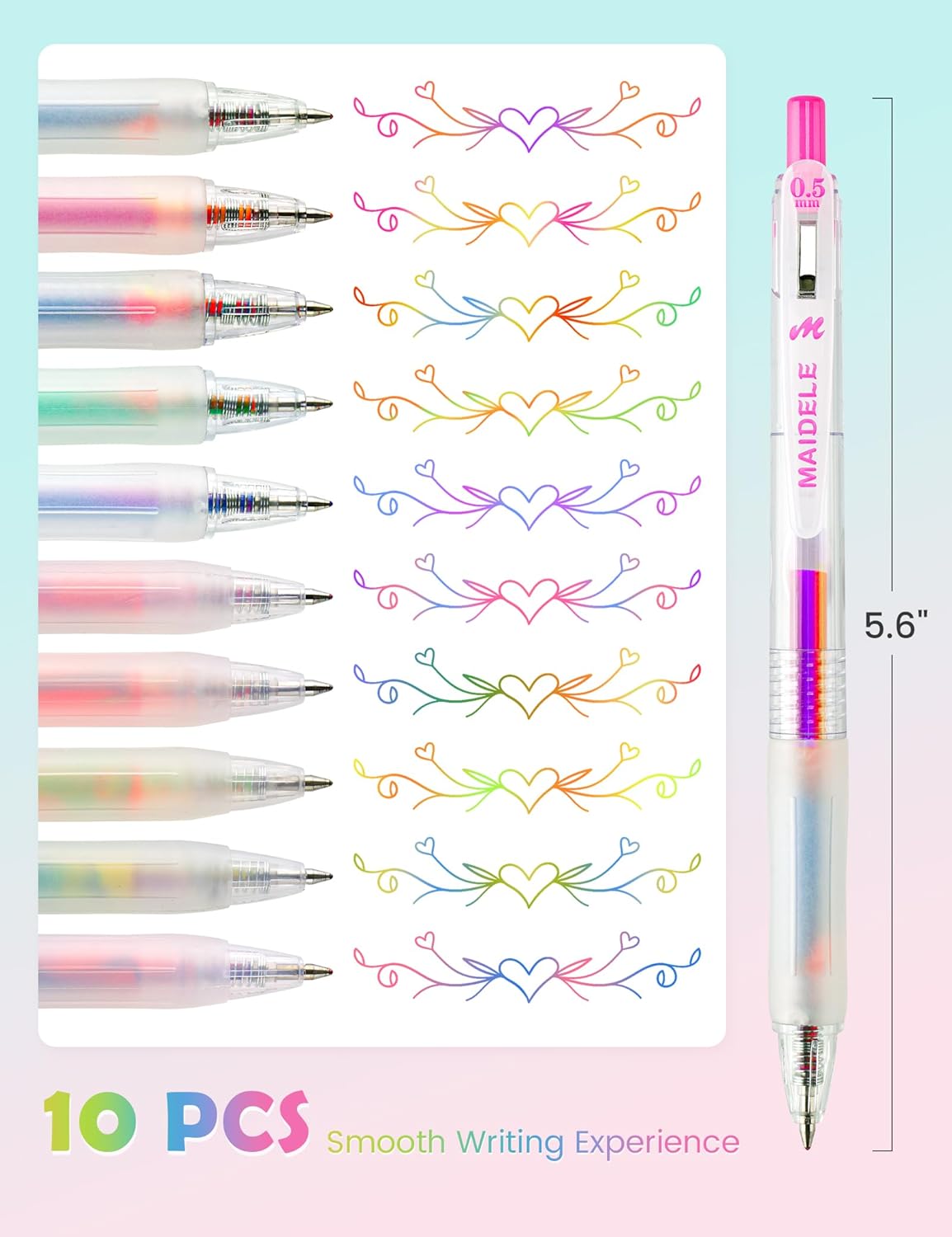 Retractable Magic Rainbow Color Gel Ink Pens 10-Pack