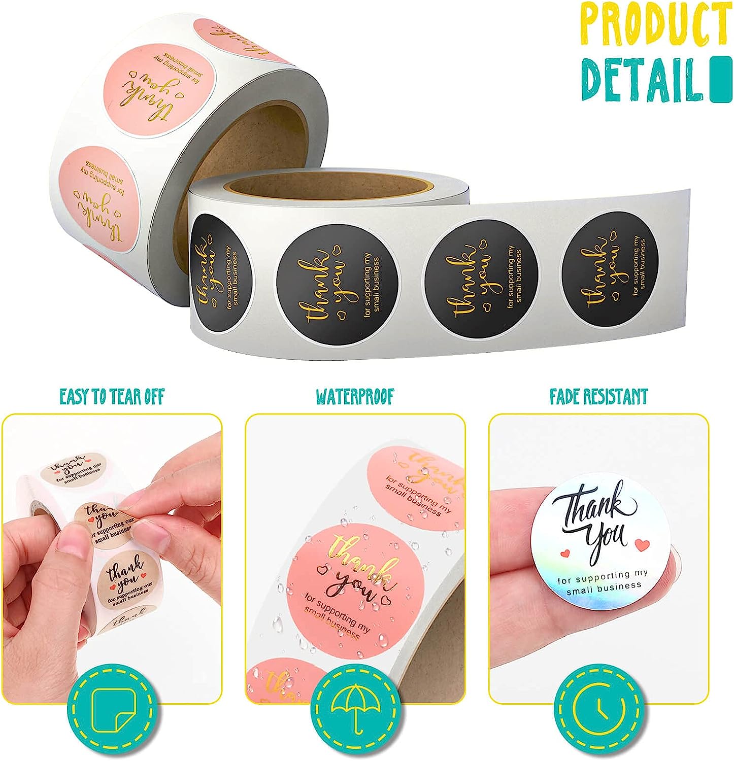 3000Pcs 1inch 6Rolls Thank You for Supporting My Small Business Stickers