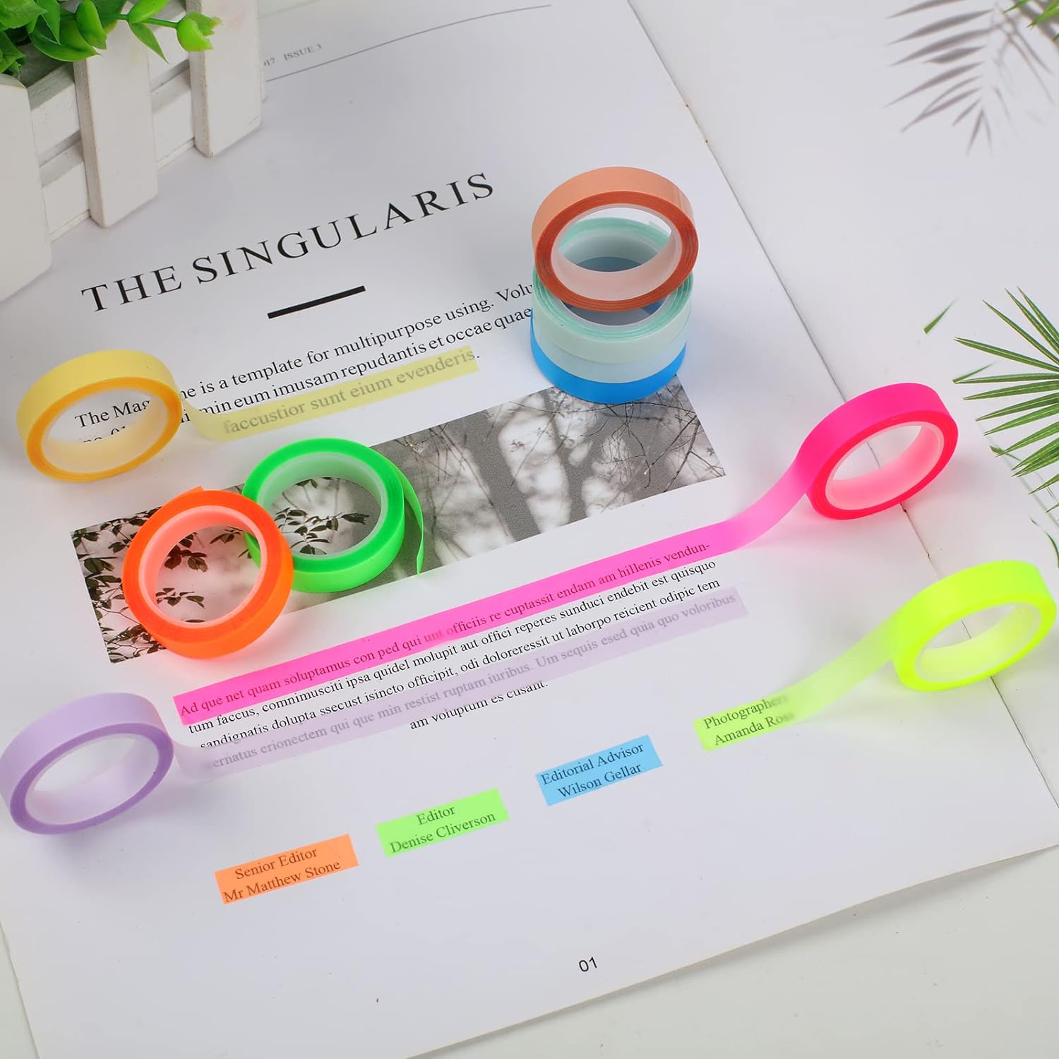 10 Rolls Highlighter Tape Removable for Books Classroom