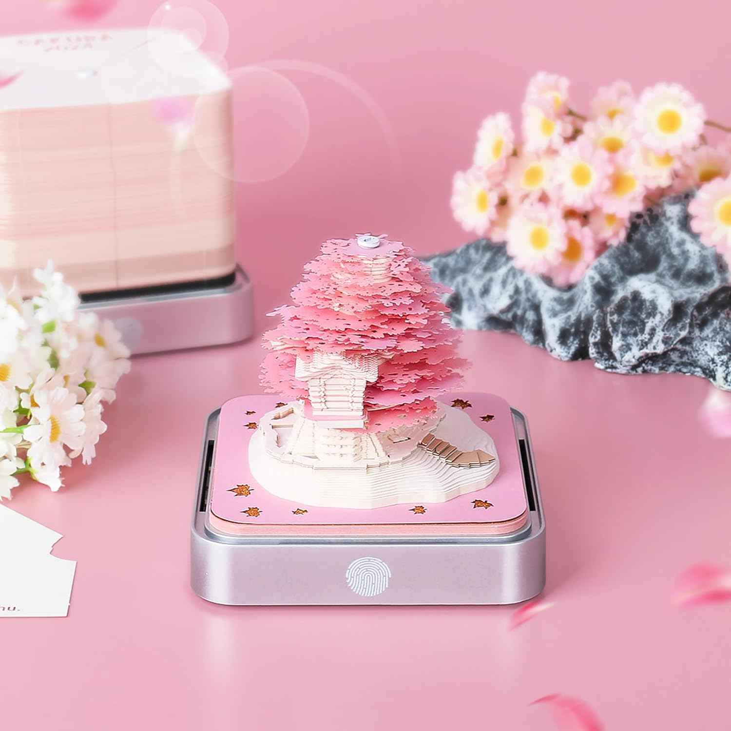 2026 Desk Calendar With LED Lights Sakura Tree House Pink Green