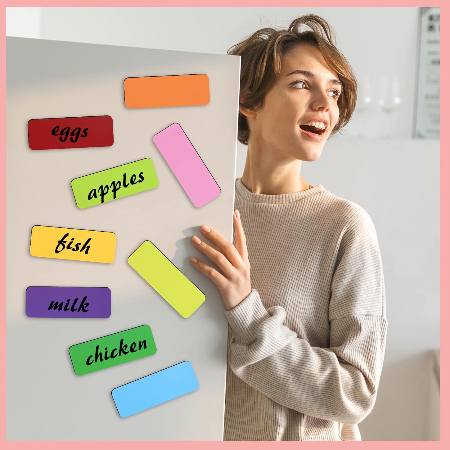 72Pcs Dry Erase Magnetic Labels,3.2 x 1.2" for Whiteboard,Refrigerator (9 Colors)