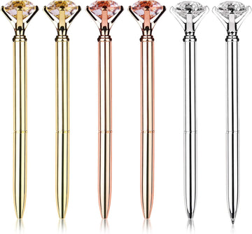 6Pcs Ballpoint Pens Metal Diamond Journaling Gift Pens,Black Ink