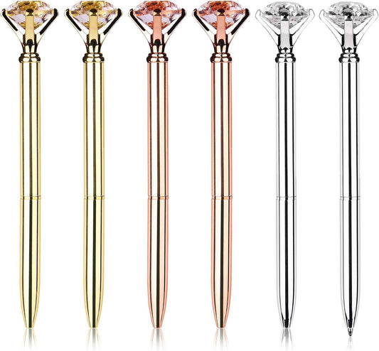 6Pcs Ballpoint Pens Metal Diamond Journaling Gift Pens,Black Ink