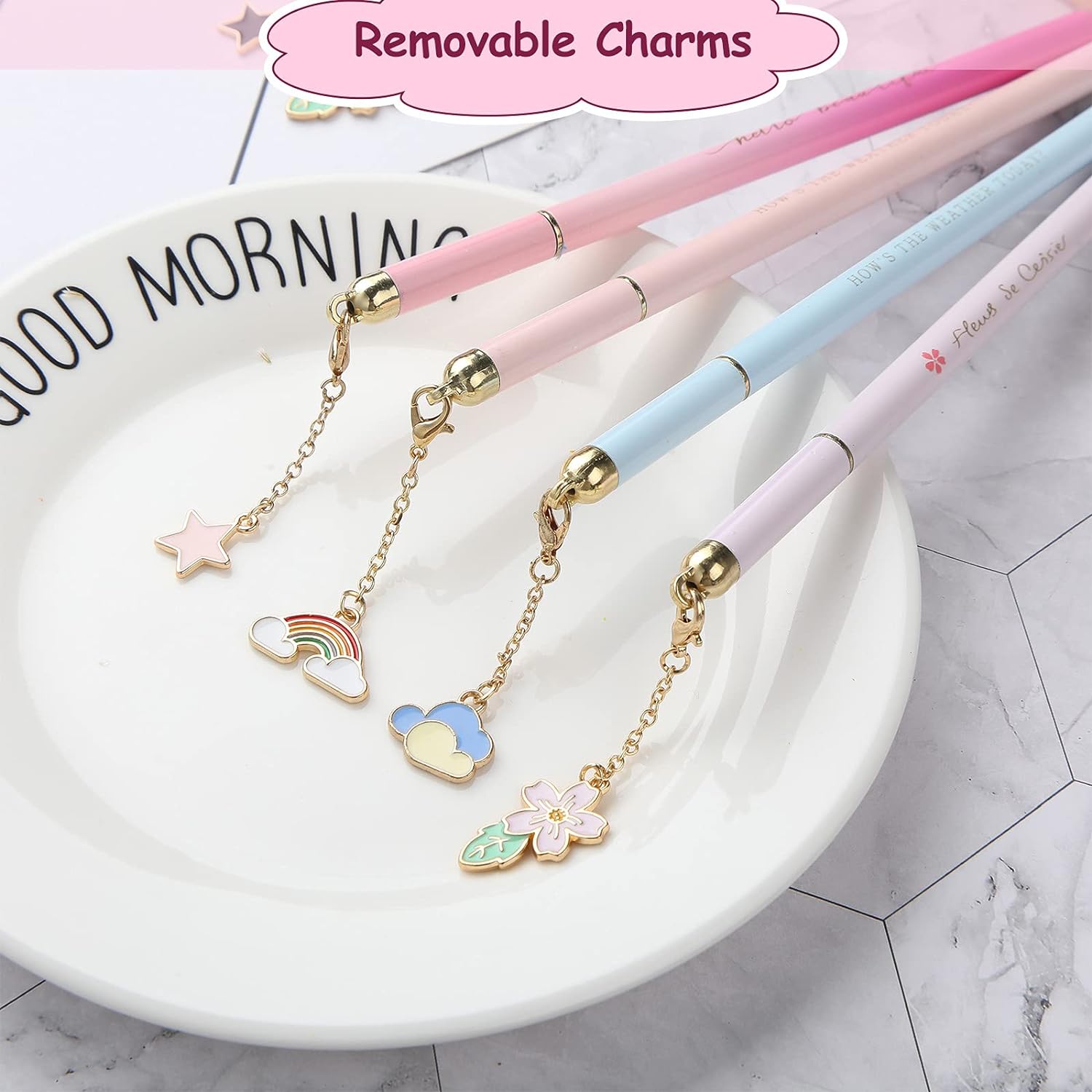6 Pieces Metal Ballpoint Pens with Cute Pendant Black Ink