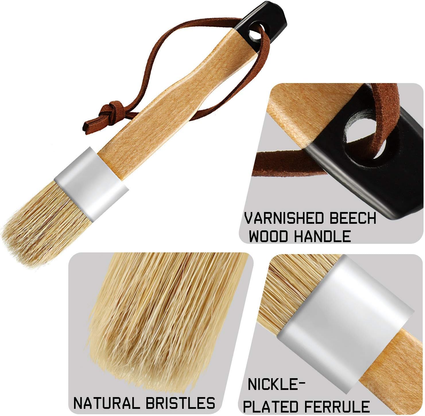 3 Pieces Chalk and Wax Paint Brushes for Acrylic Painting Wood Furniture