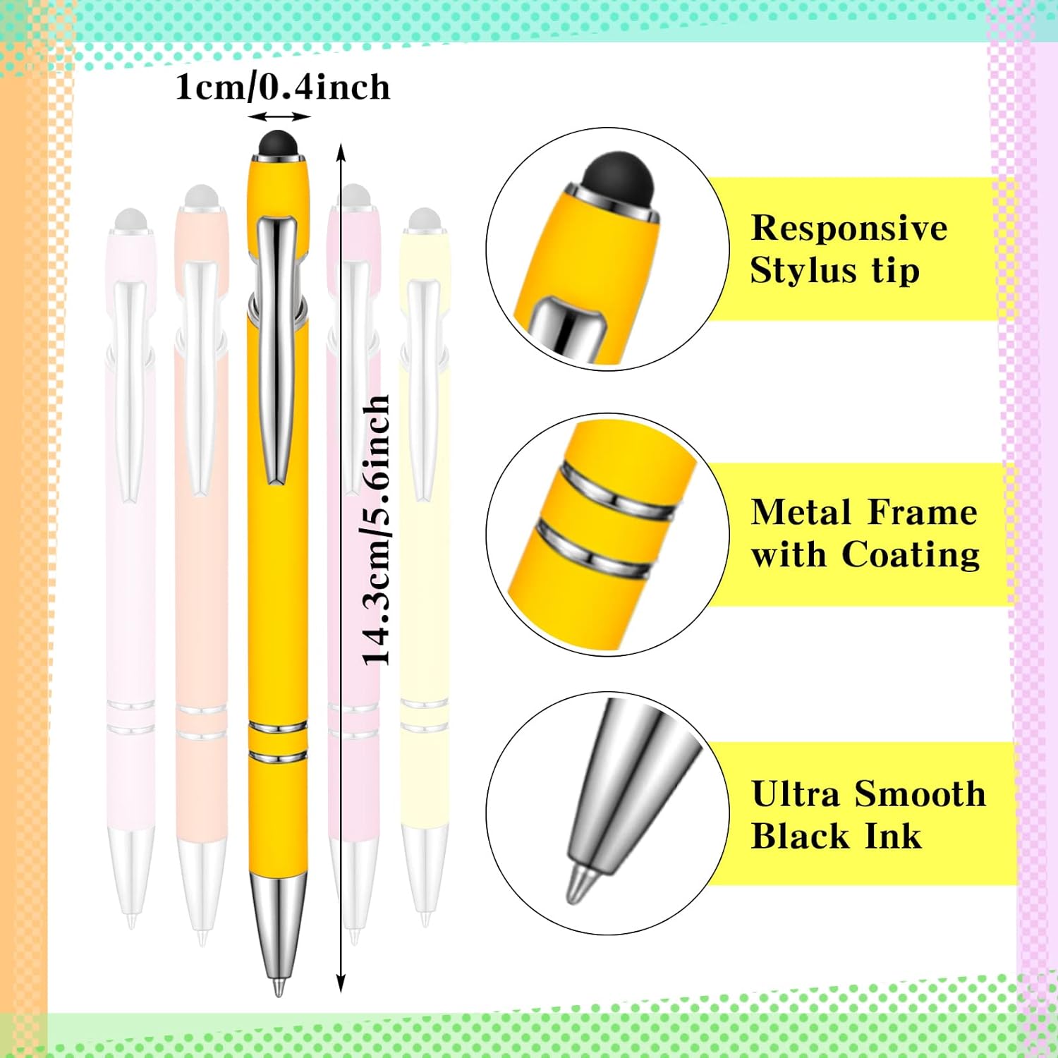 38Pcs Rubberized Ballpoint Pen with Stylus Tip for Touch Screen Devices