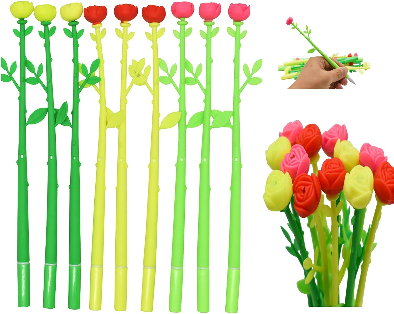 30PCS Fancy Rose Beautiful Floral Gel Pens Black for Kids Girls Women