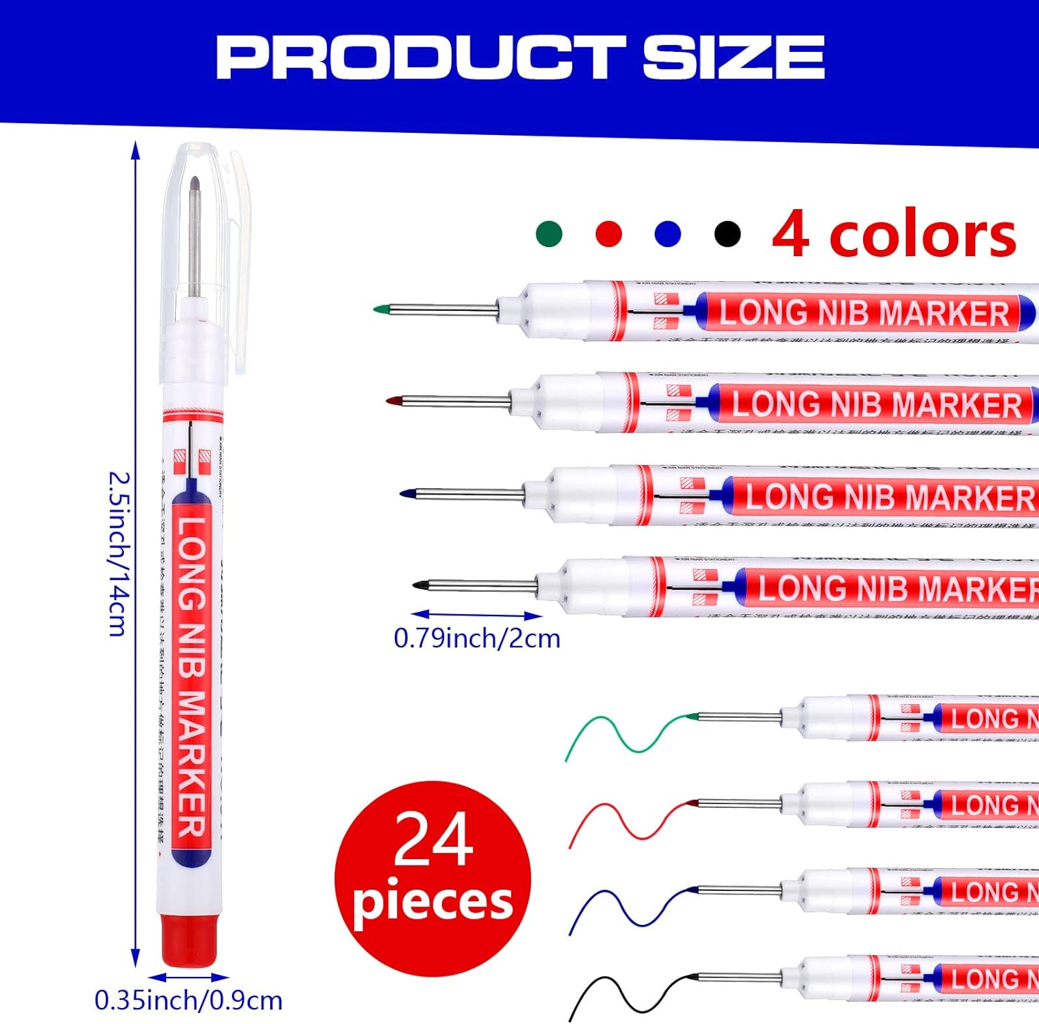 24Pcs Deep Hole Marker Pens 20mm Deep Drill Hole Long Nib Marker