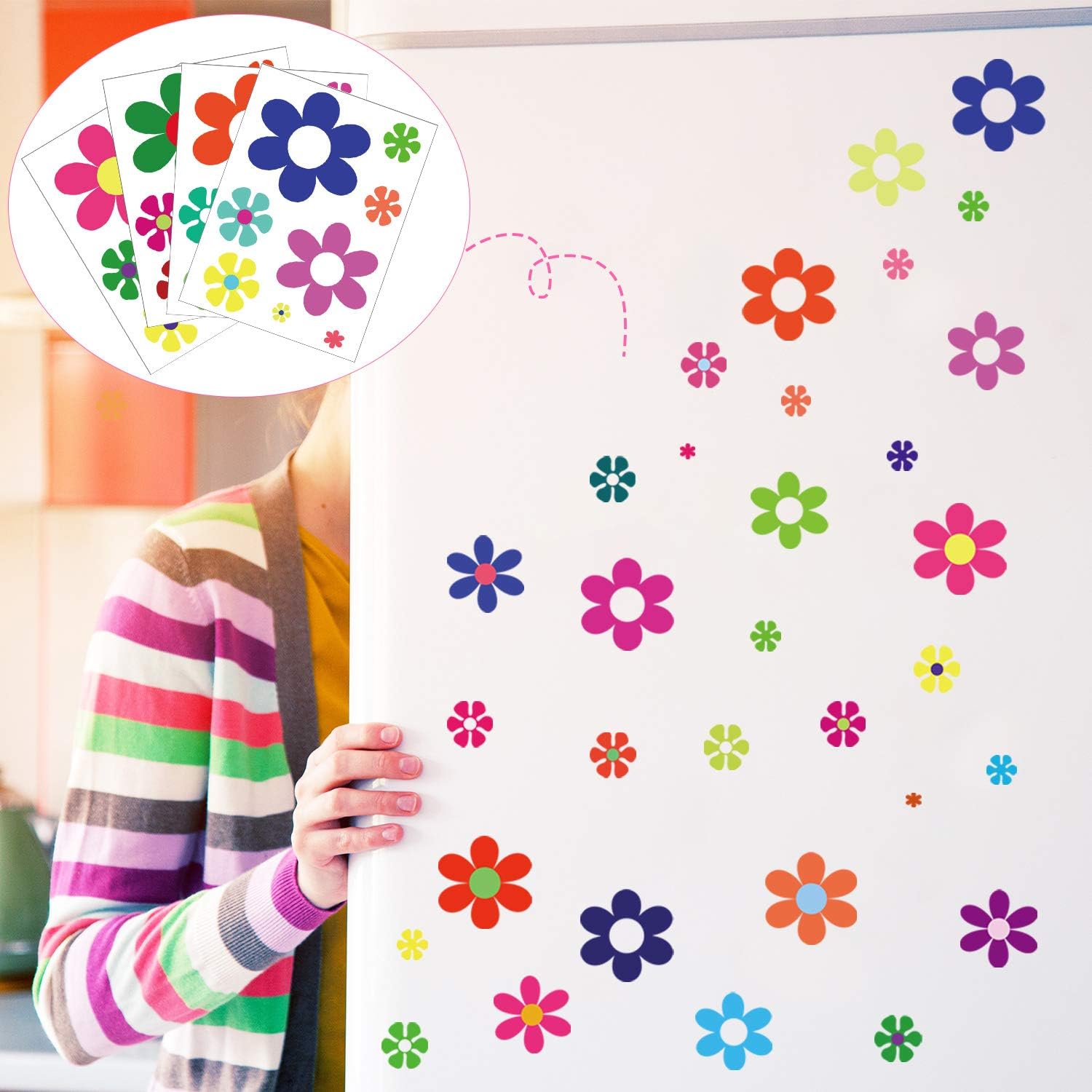 96 Pieces Car Flowers Stickers for Window Laptop Car Decoration