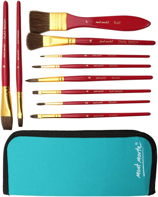 Mont Marte Art Paint Brushes Set with Case,10 Different Size