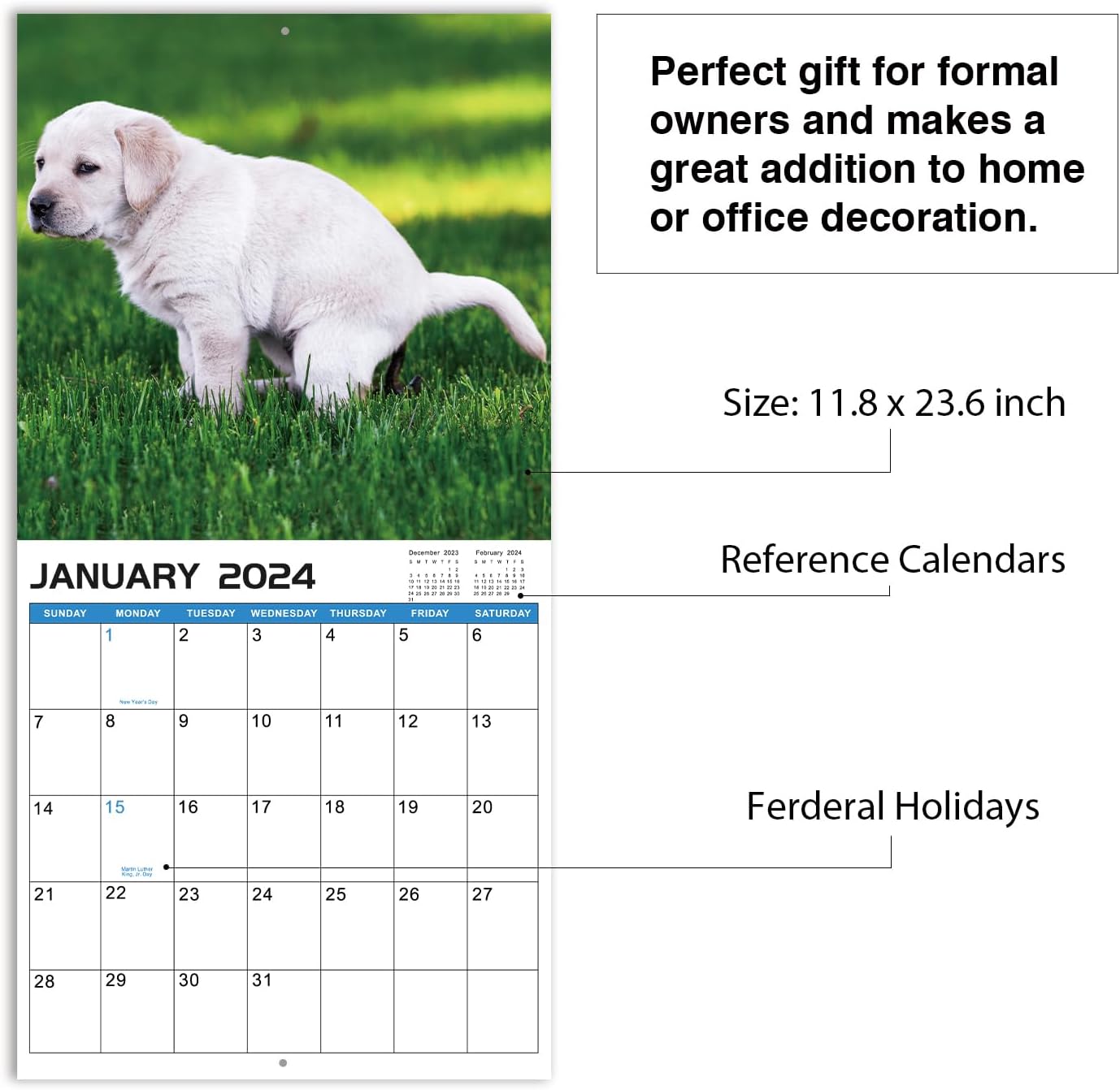 2024 Wall Calendar Crapping Dogs