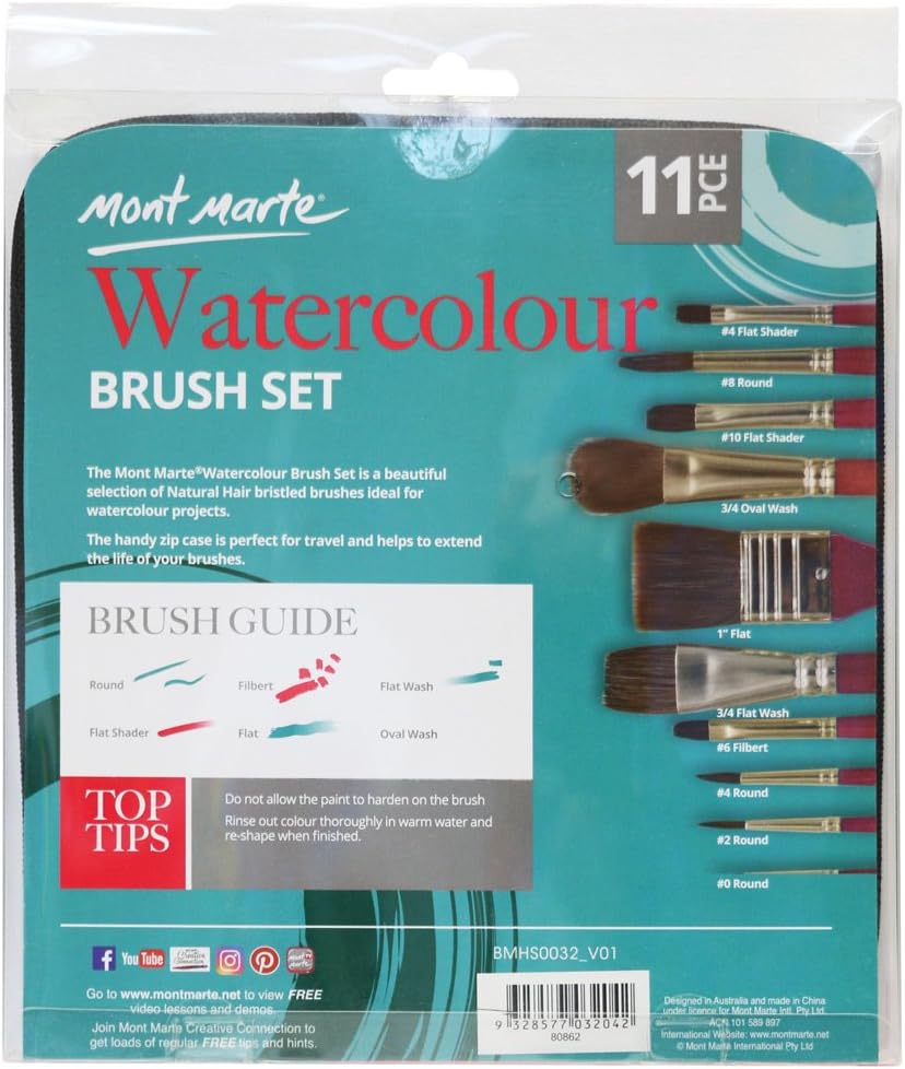 Mont Marte Art Paint Brushes Set with Case,10 Different Size