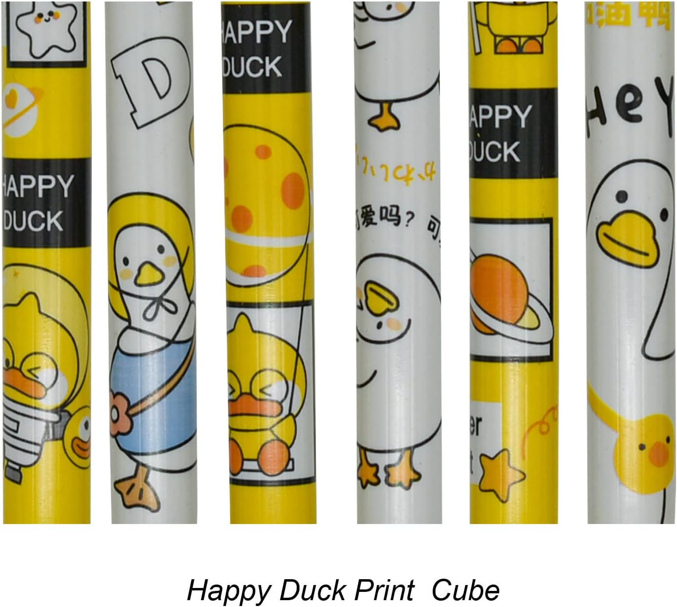12PCS Little Yellow Duck Print Retractable Gel Pens Black Ink For Kids