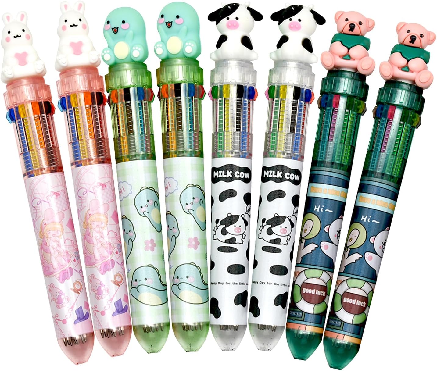 8PCS Multicolor Ballpoint Pen 10-in-1 Animal Retractable Pens
