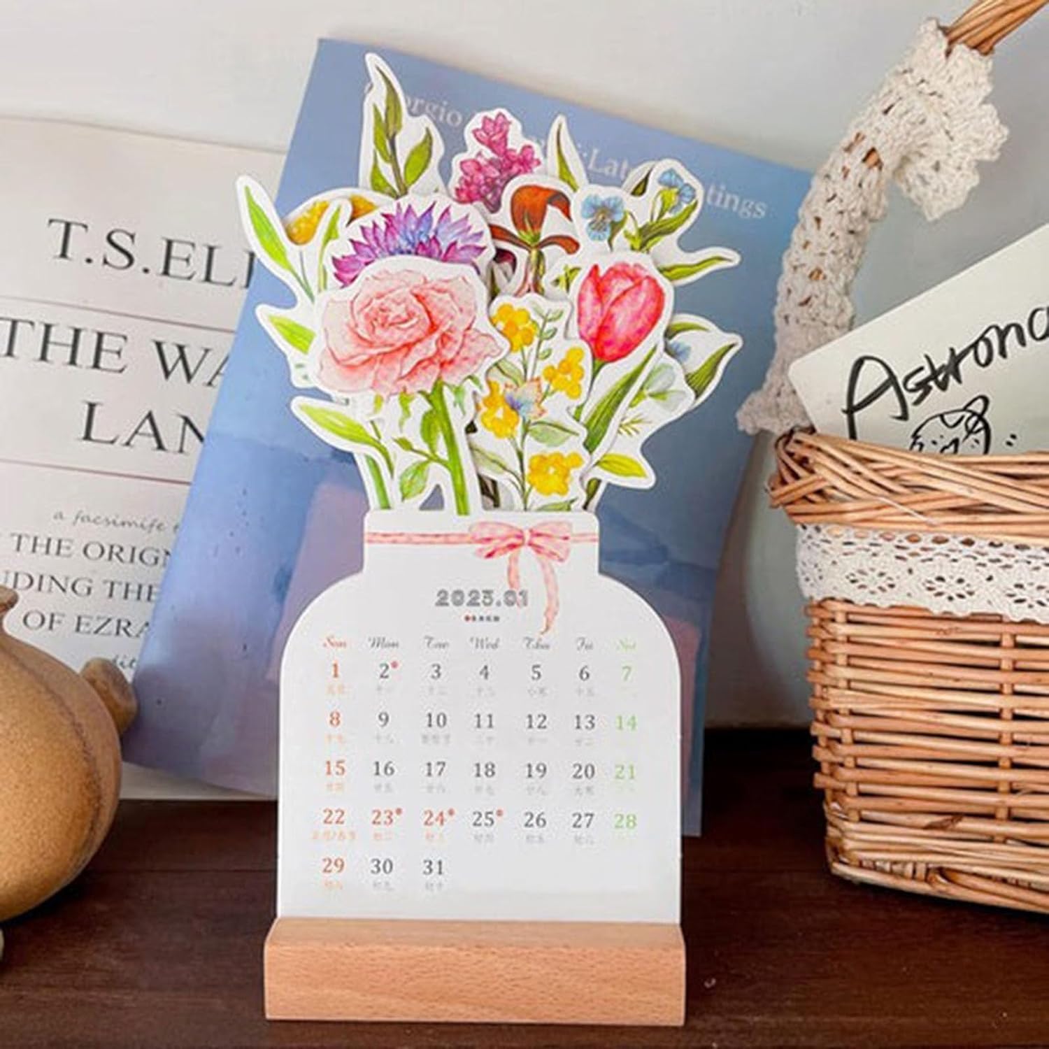 2024 Bloomy Flowers Desk Calendar Monthly Planner Vase Shaped