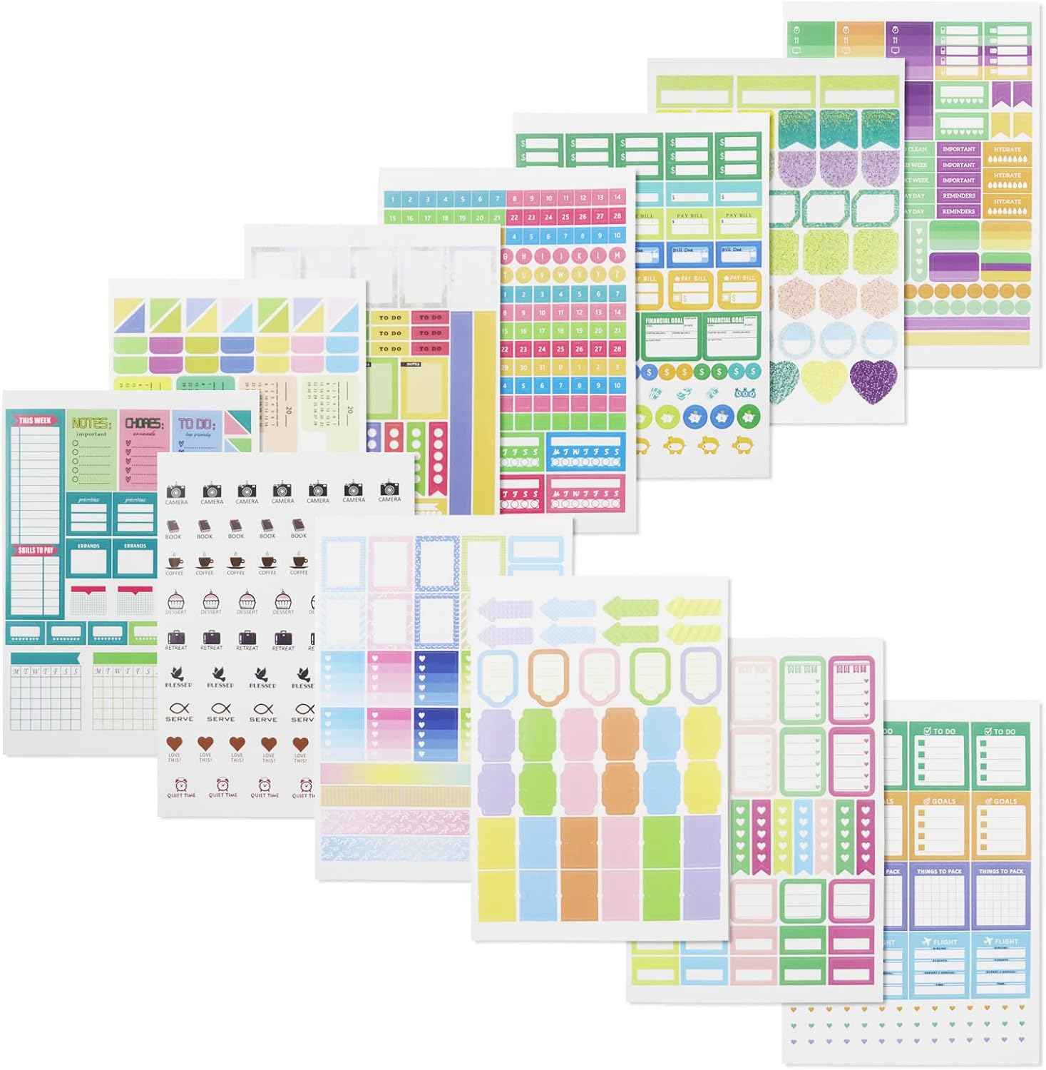 12 hojas de pegatinas para agenda con 730 lindas etiquetas para agenda