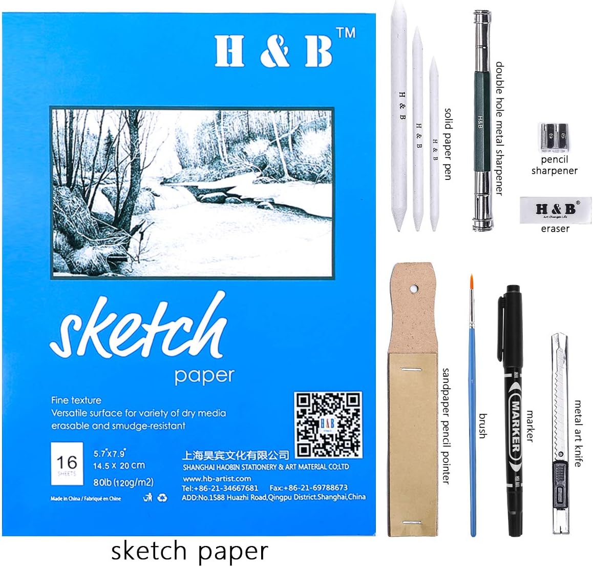 H&B 72PCS Drawing Supplies Sketching Pencil Sketchpad Set