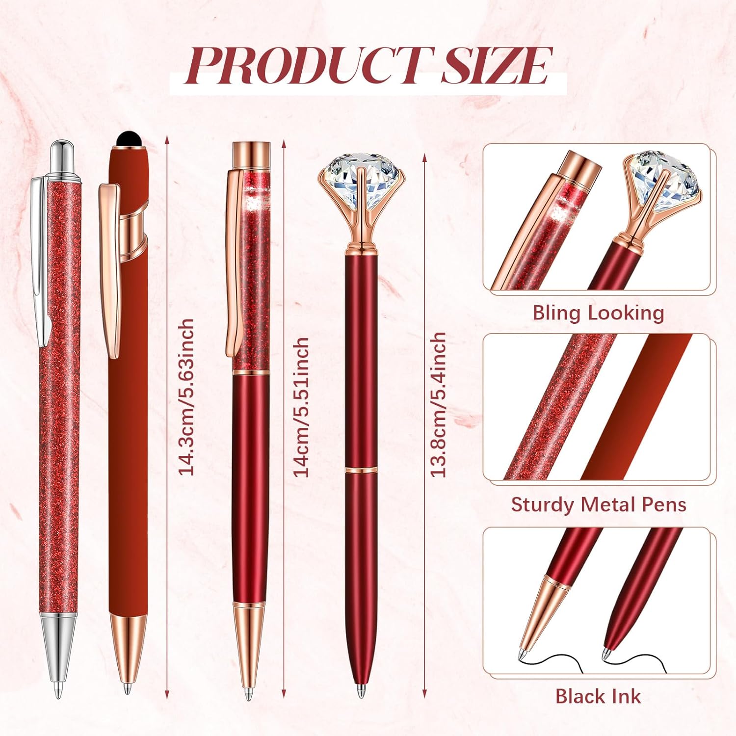 8Pcs Crystal Glitter Ballpoint Pens with Pen Holder for Desk Organizer