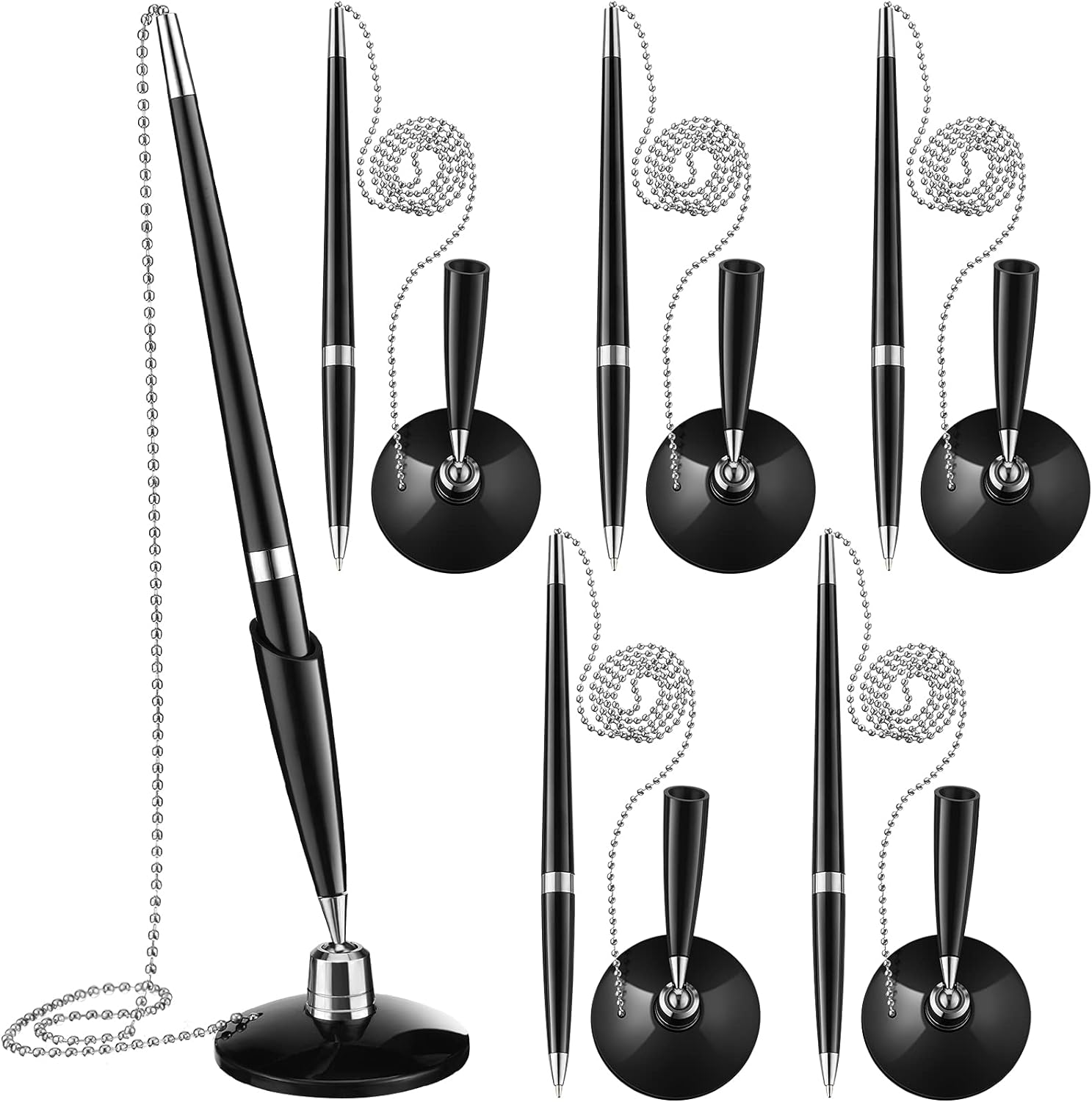 Secure Ballpoint Pen with Adhesive Chain for Reception Counter 6 Pack