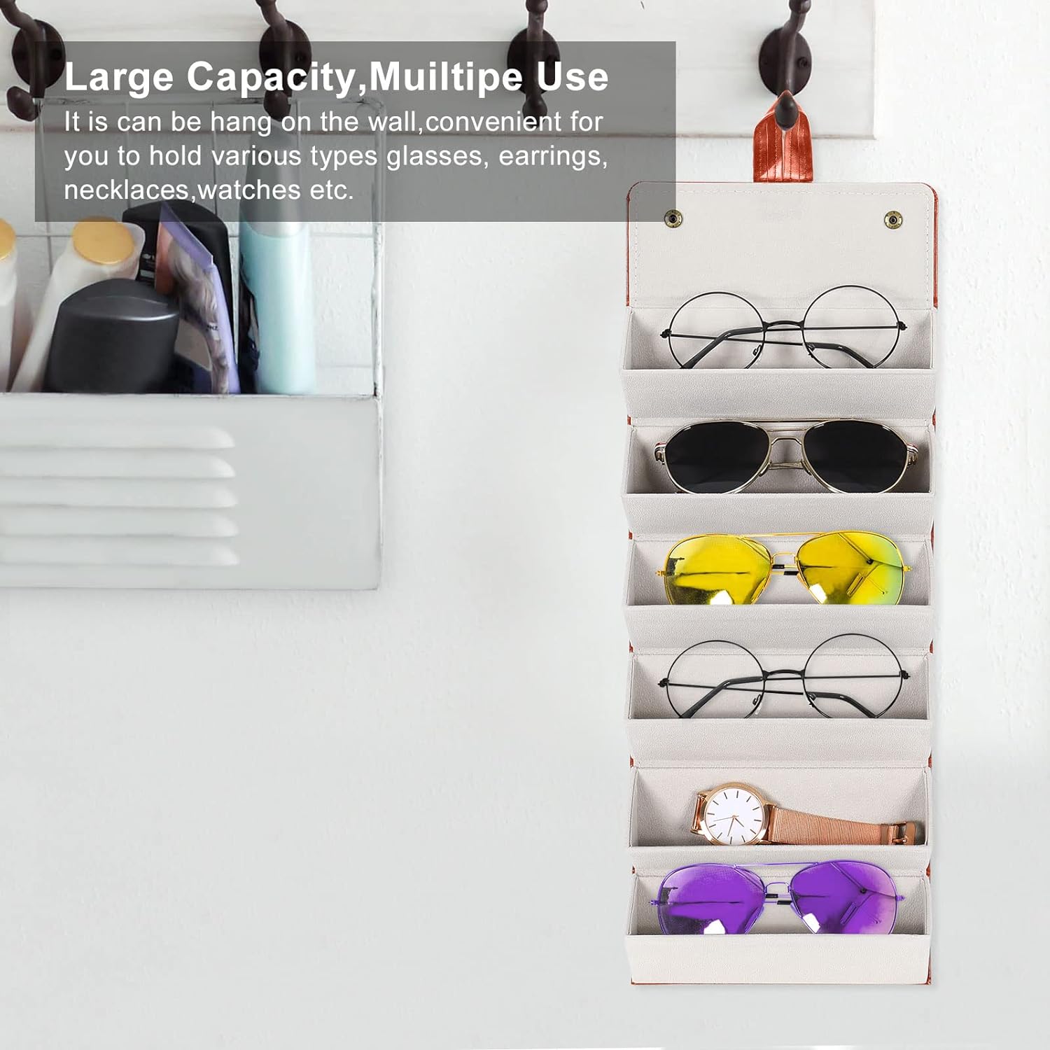 PU Leather Foldable Sunglasses Organizer Box Eyeglass Holder