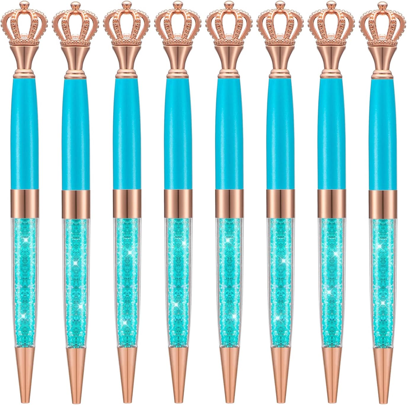 8 Pieces Crystal Crown Ballpoint Pen Set for Women Kid Girl