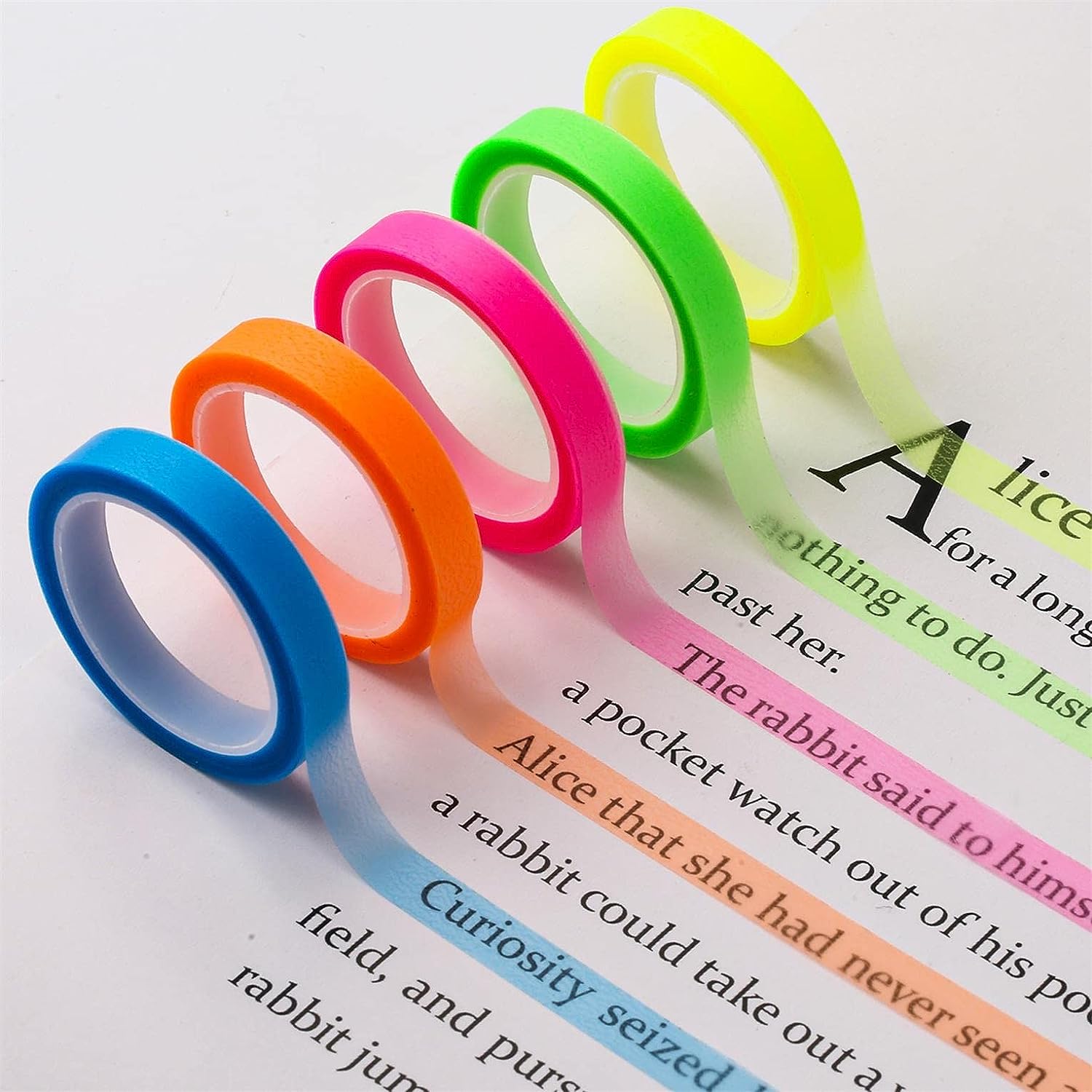 10 Rolls Removable 5 Color Highlighter Tapes for Students Teachers