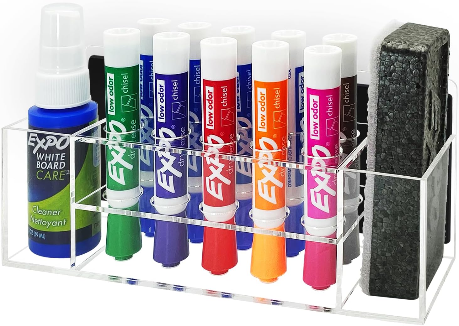 10 Slots Acrylic Magnetic Dry Erase Marker Pen Holder