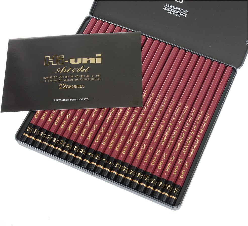 Uni Hi Wooden Pencil Art Set - 10B to 10H - Box of 22 (HUAS)