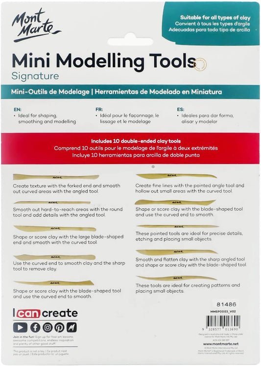 Mont Marte Boxwood Mini Clay Modeling Tools 10 Piece