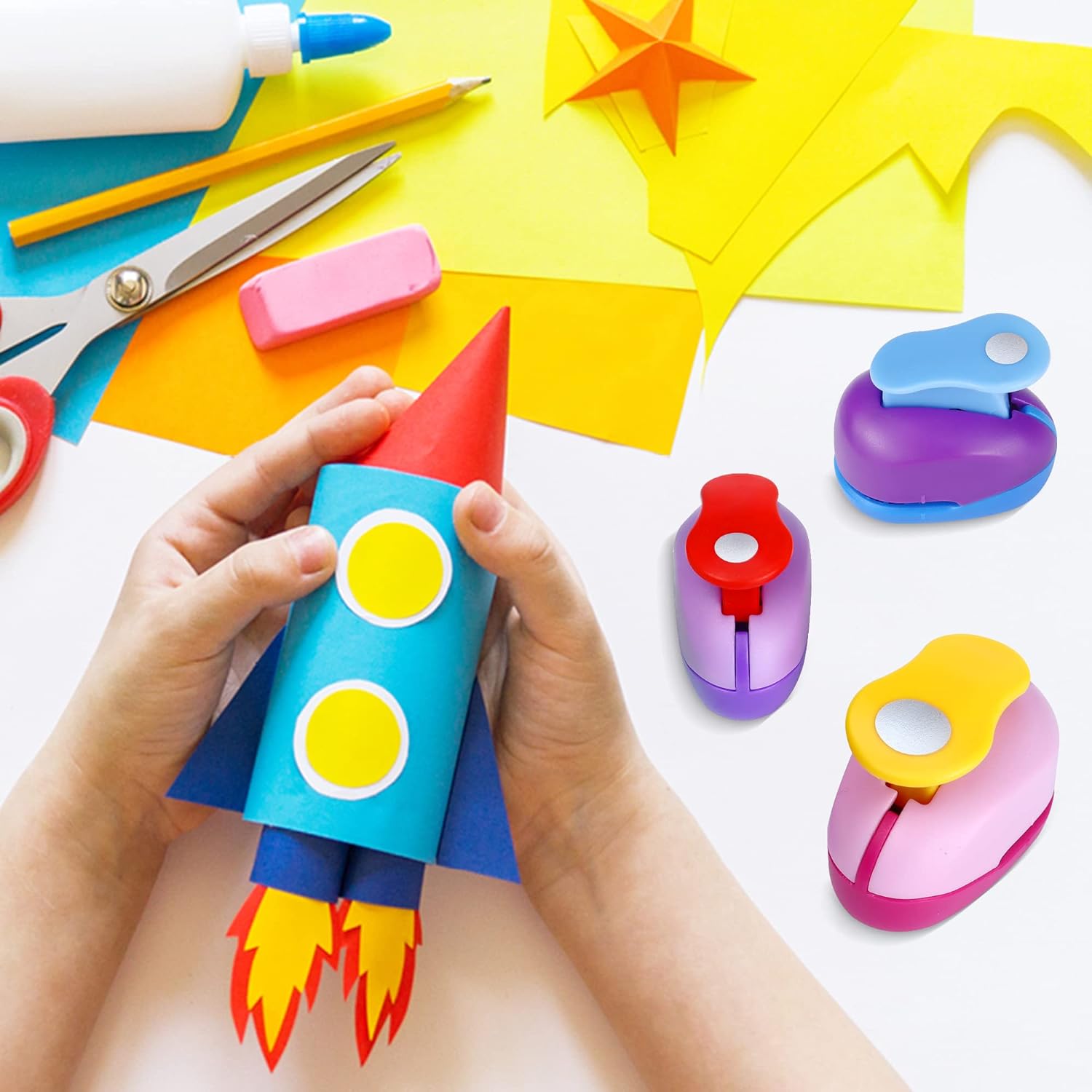 3Pcs 1 Inch Paper Punches with Heart,Star,Circle Craft Hole Shapes