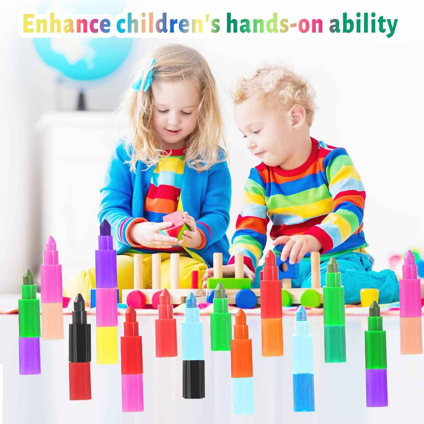 Lot De 18 Crayons De Cire Empilables Multicolores – Faciles à Prendre En Main, Non Toxiques, Pour Enfants Dès 3 Ans, Dessin Et Activités Créatives