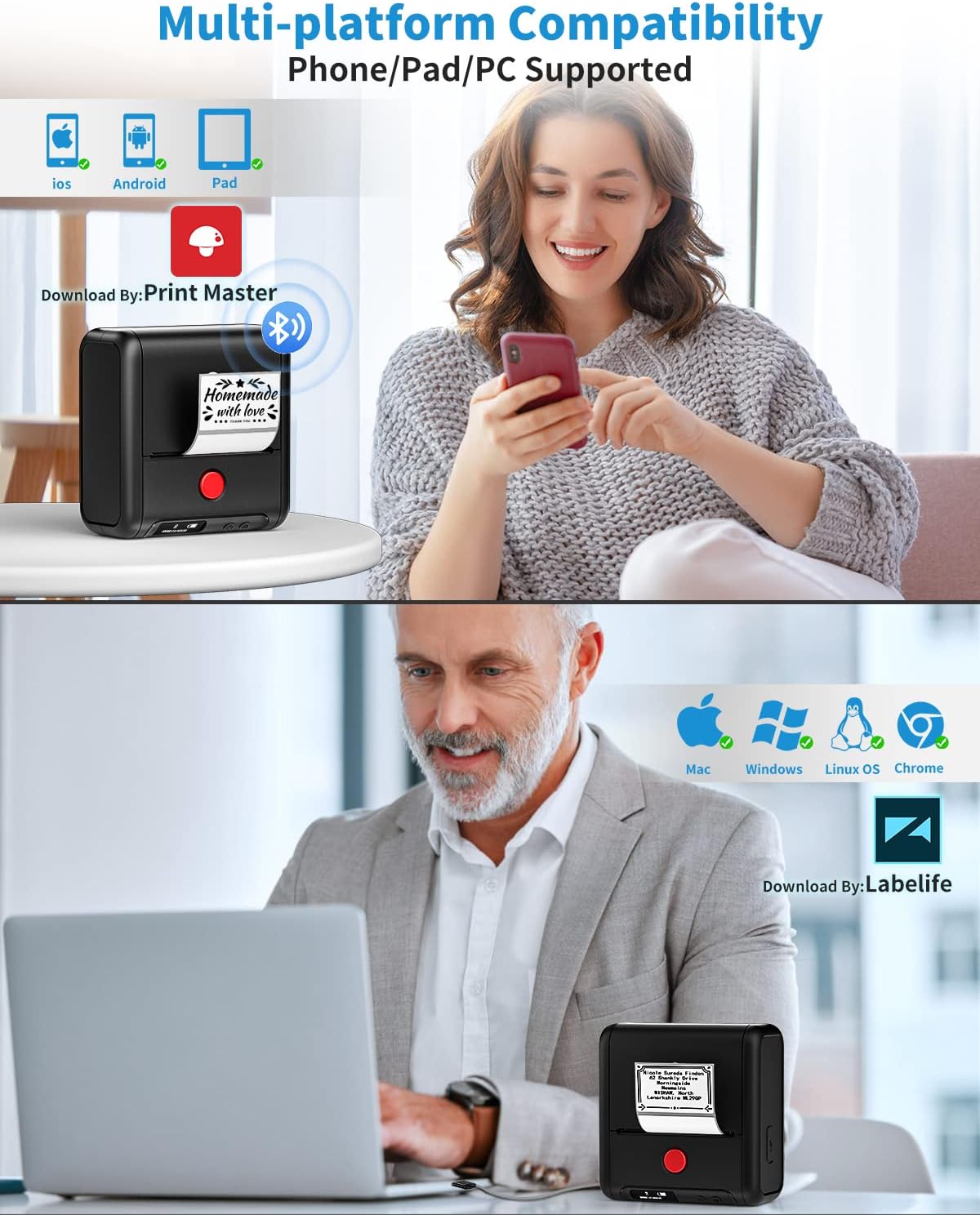 Phomemo M200 Label Maker,Bluetooth Thermal Label Printer (Type-C Charger)
