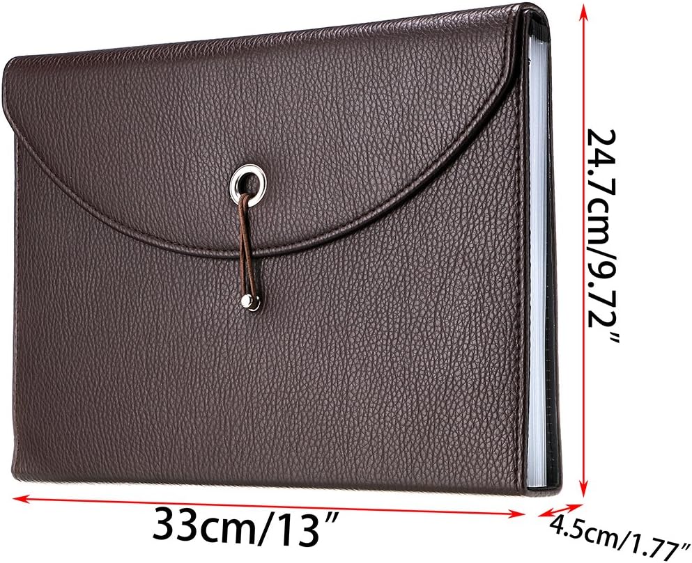 PU Leather 13 Pockets A4 Paper Expanding File Folder Document Organizer