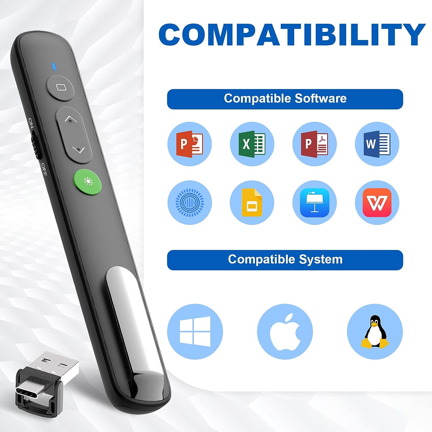 Red/Green Laser Presentation Clicker PowerPoint Wireless Presenter Remote