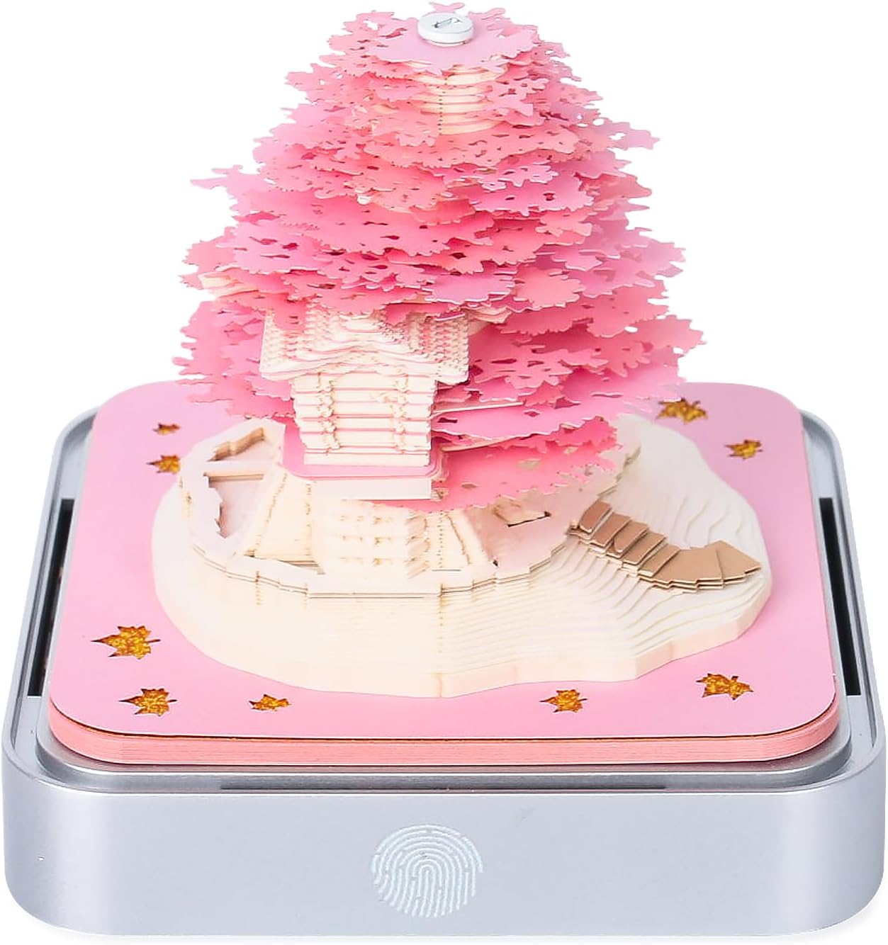 2024 Desk Calendar With LED Lights Sakura Tree House Pink Green