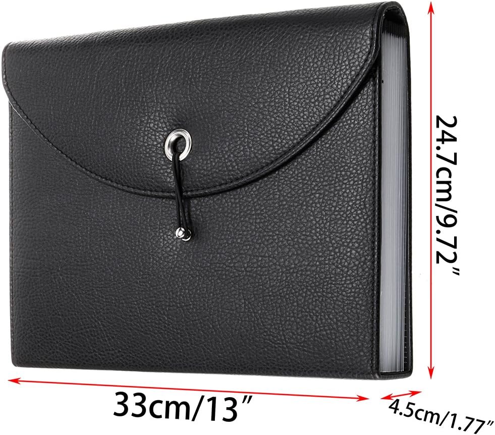 PU Leather 13 Pockets A4 Paper Expanding File Folder Document Organizer