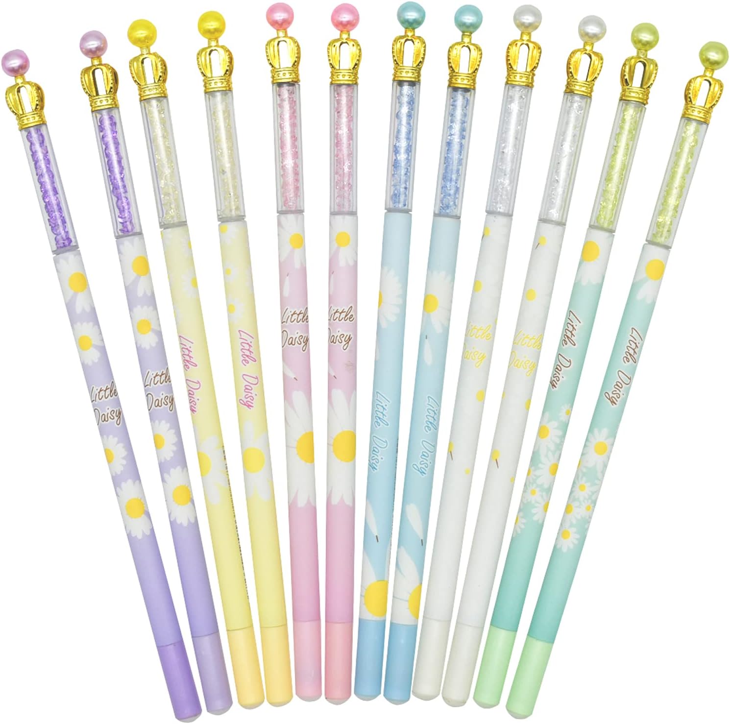 12PCS Fancy Floral Crown Gel Pens 0.5mm Black Ink