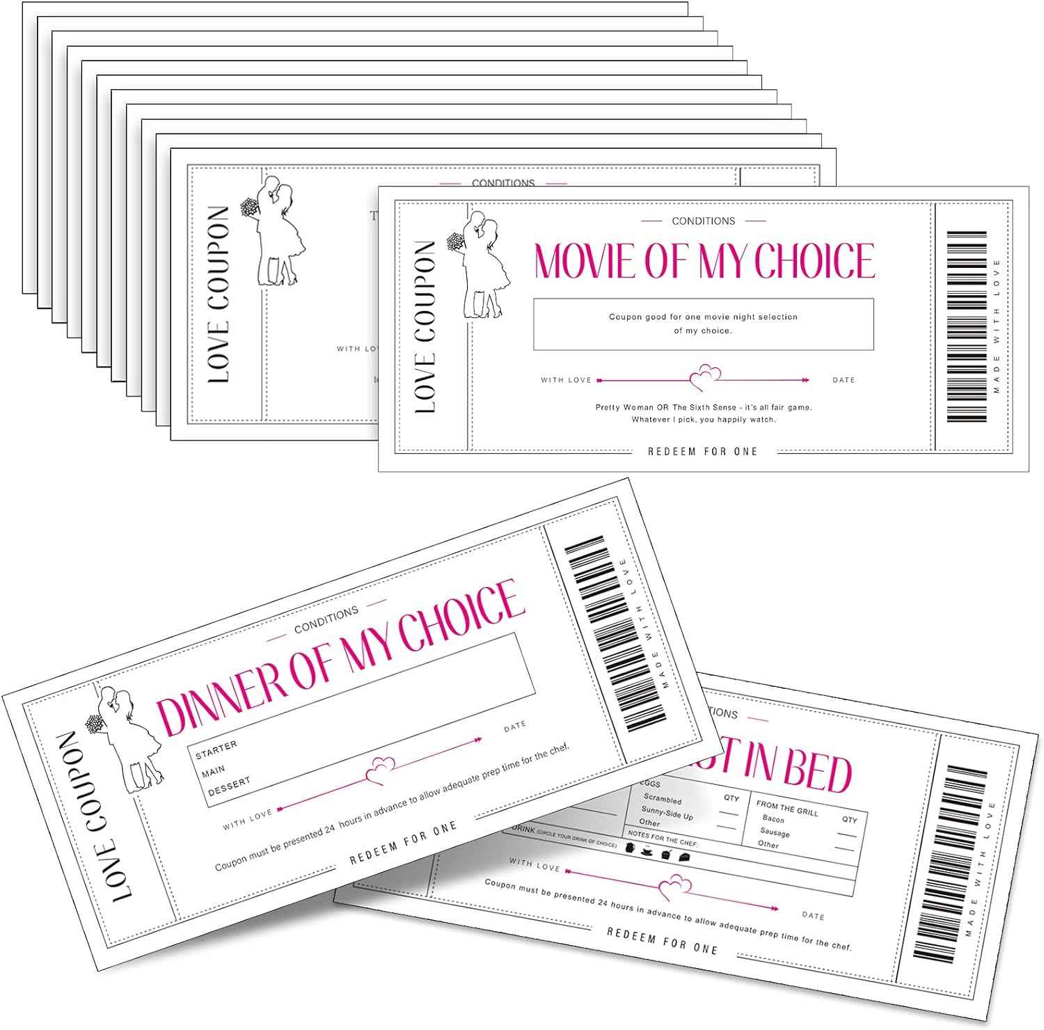 30 Biglietti Da Grattare Love Coupon – Buoni Romantici Per Coppie, Regalo Anniversario/Matrimonio