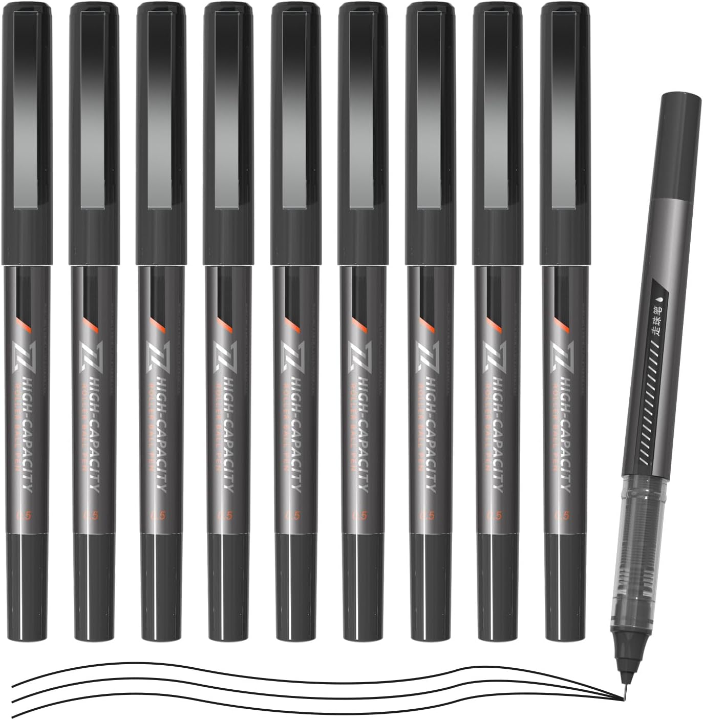 M&G 10Pcs Liquid Rollerball Pens,0.5mm Black Ink Ultra Fine Point Pens