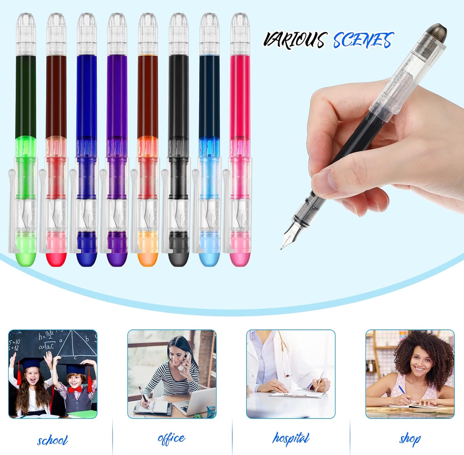 16 Pieces Colored Ink Disposable Fountain Pens Extra Fine Point Nib