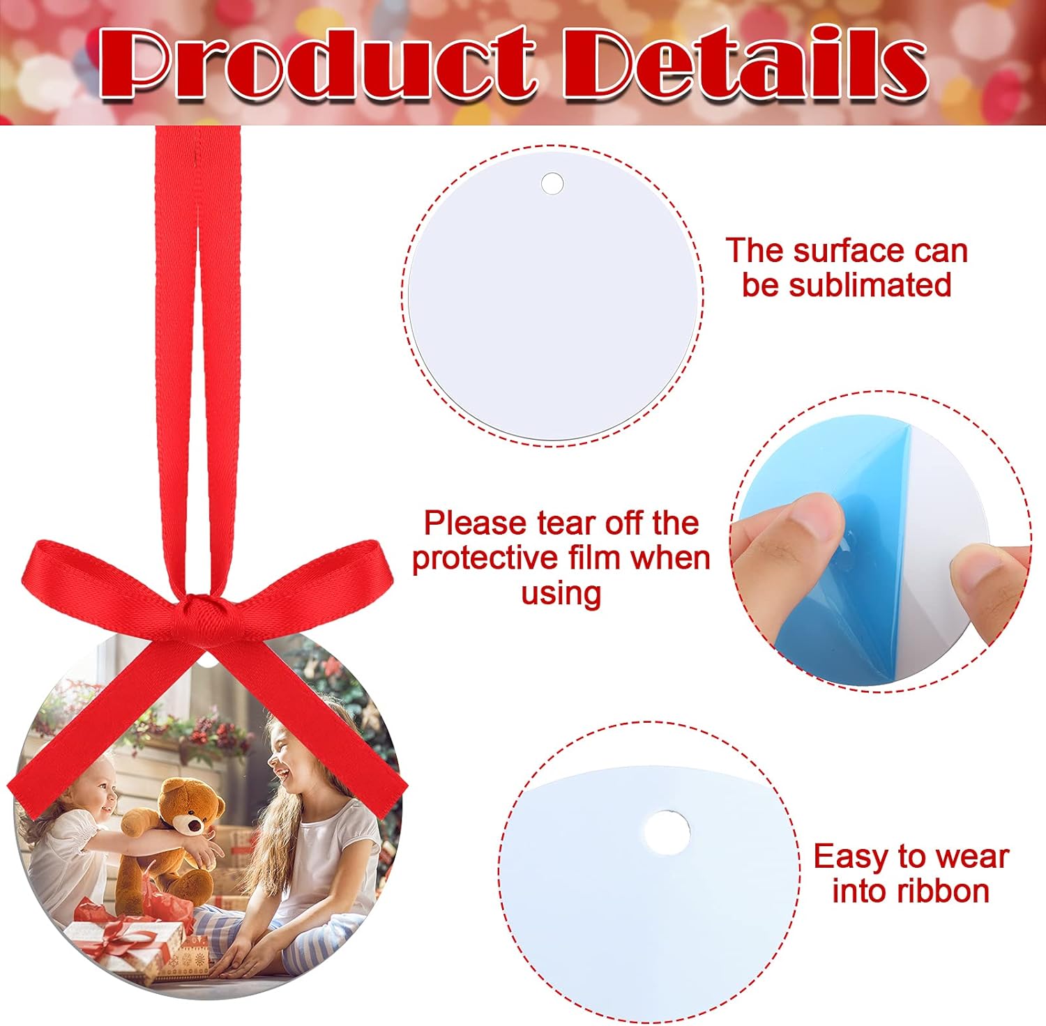 Sublimation Blank Christmas Ornament Pendants with Ribbon 10 Pack