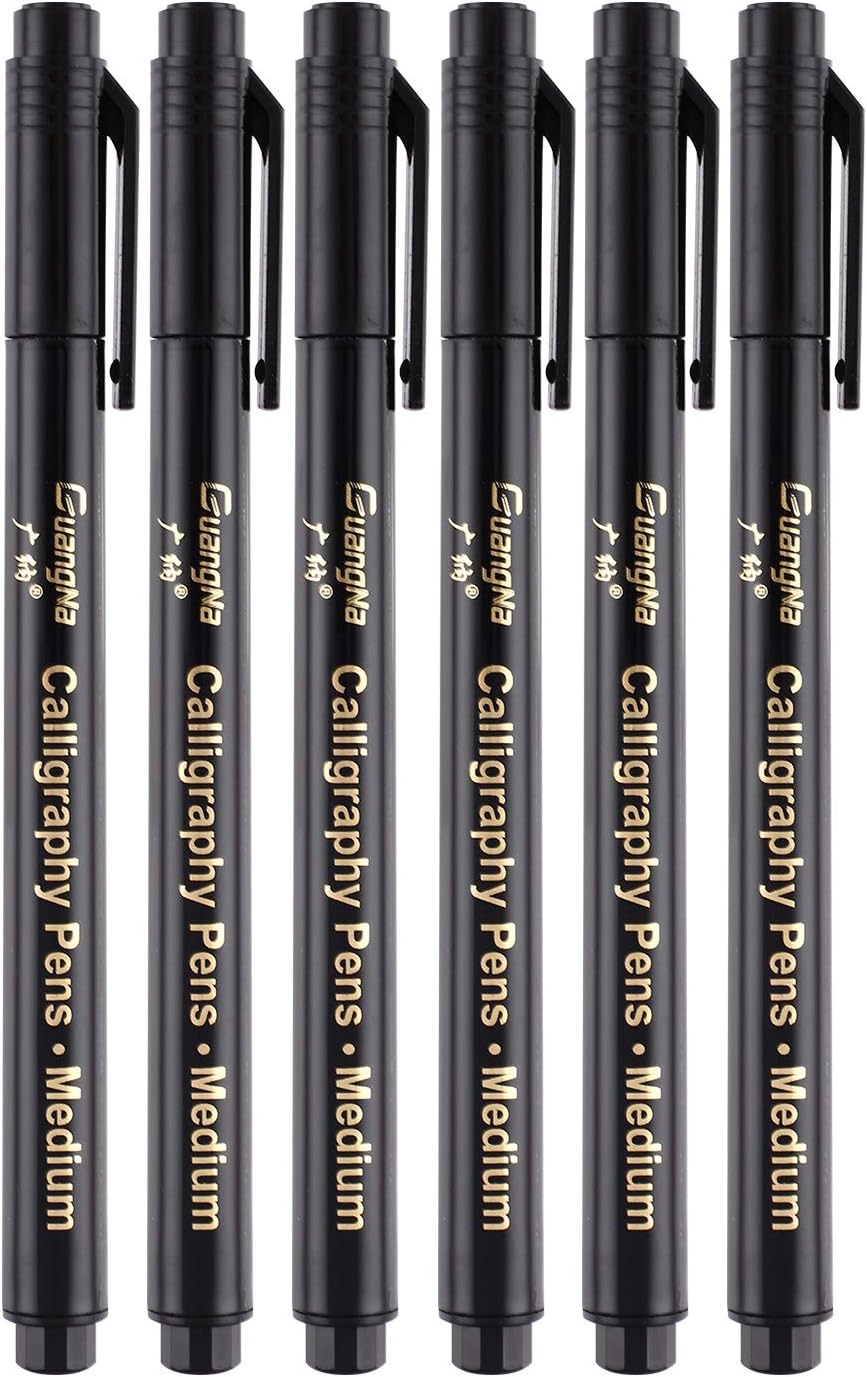 Guangna Calligraphy Pens Set Black Art Markers 6 Pack